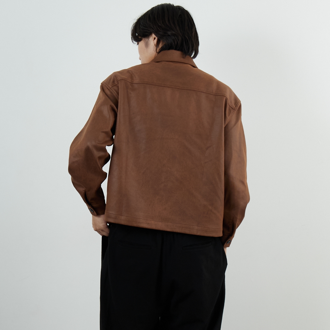 SLICK [スリック] シンセティックレザートラッカージャケット [5111047] 500 BROWN &&モデル身長：179cm 着用サイズ：1&&