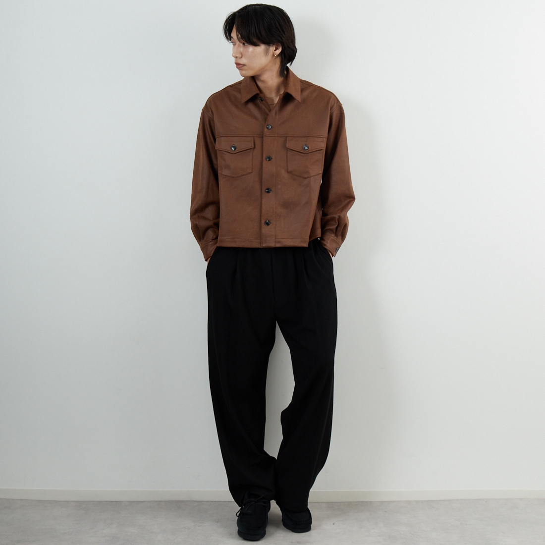 SLICK [スリック] シンセティックレザートラッカージャケット [5111047] 500 BROWN &&モデル身長：179cm 着用サイズ：1&&