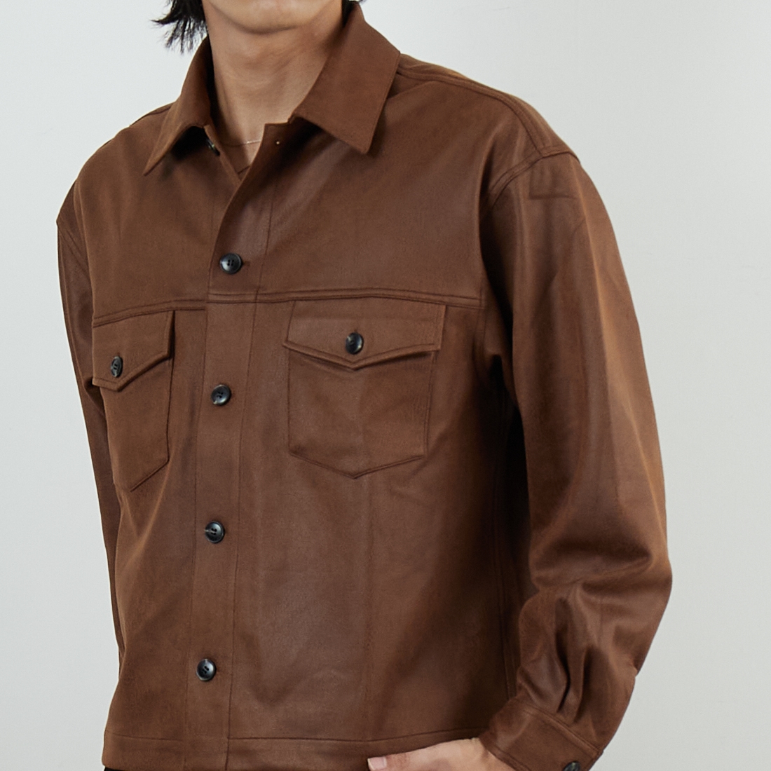 SLICK [スリック] シンセティックレザートラッカージャケット [5111047] 500 BROWN &&モデル身長：179cm 着用サイズ：1&&