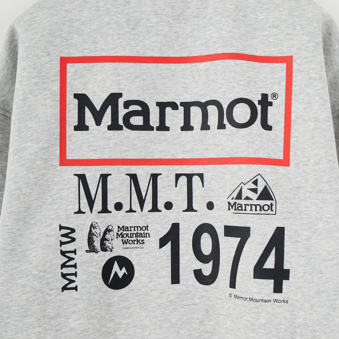 Marmot [マーモット] 別注 ヒストリーロゴ バックプリントスウェット [MTFW25USW363IN-JF] TOP GRAY