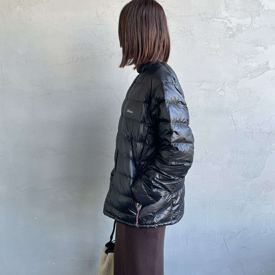 NANGA [ナンガ] 7デイズインナーダウンカーディガン [N2530-0I061A] BLK &&モデル身長：159cm 着用サイズ：S&&