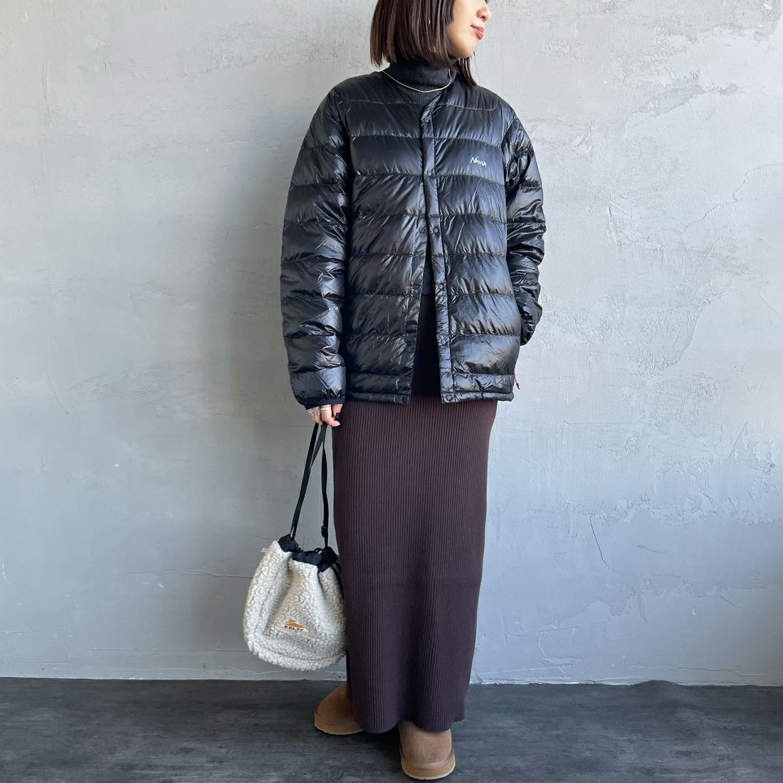 NANGA [ナンガ] 7デイズインナーダウンカーディガン [N2530-0I061A] BLK &&モデル身長：159cm 着用サイズ：S&&