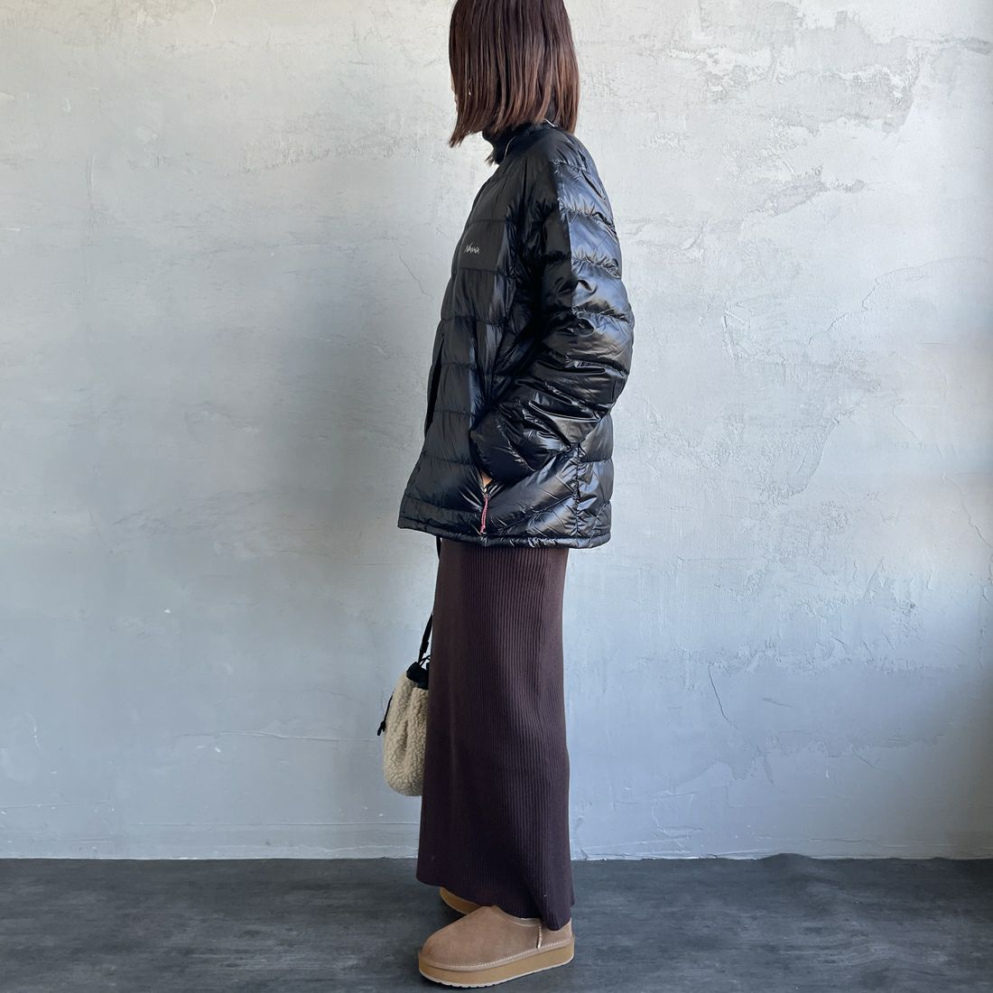 NANGA [ナンガ] 7デイズインナーダウンカーディガン [N2530-0I061A] BLK &&モデル身長：159cm 着用サイズ：S&&