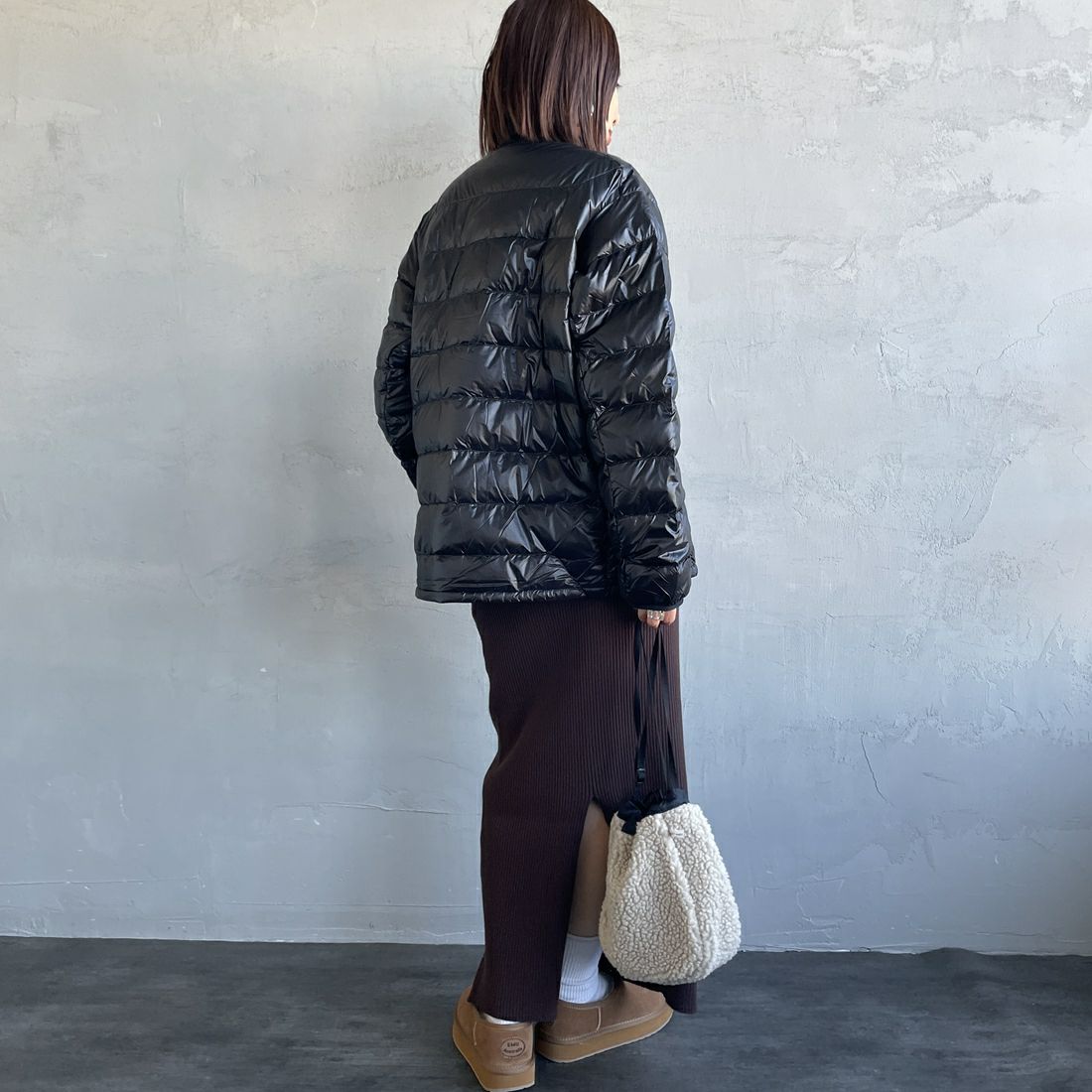 NANGA [ナンガ] 7デイズインナーダウンカーディガン [N2530-0I061A] BLK &&モデル身長：159cm 着用サイズ：S&&