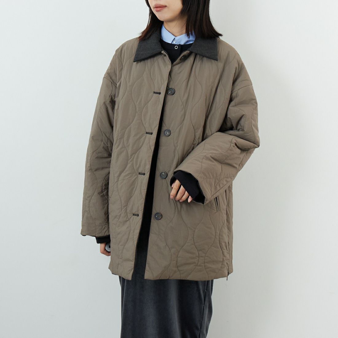 CLOCHE [クロシェ] リバーシブル中綿コート [55284522] ﾓｶ &&モデル身長：162cm 着用サイズ：2&&