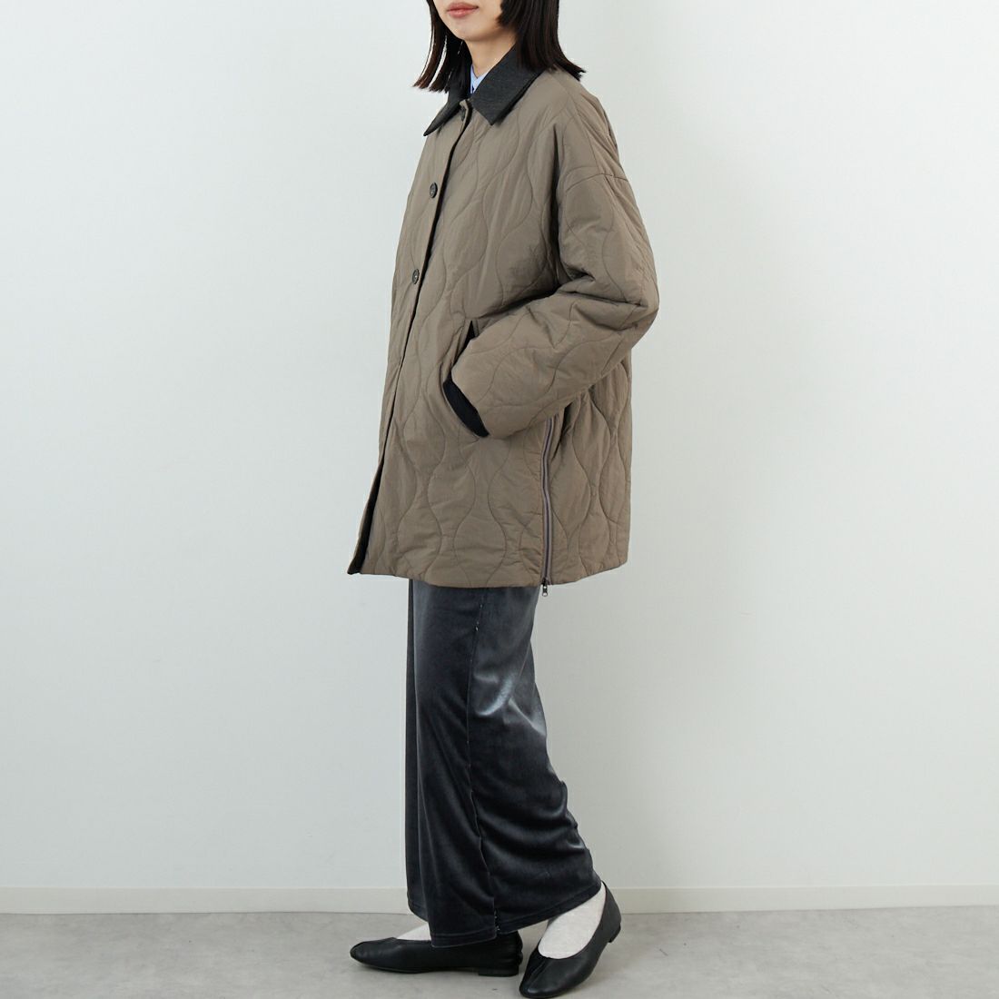 CLOCHE [クロシェ] リバーシブル中綿コート [55284522] ﾓｶ &&モデル身長：162cm 着用サイズ：2&&