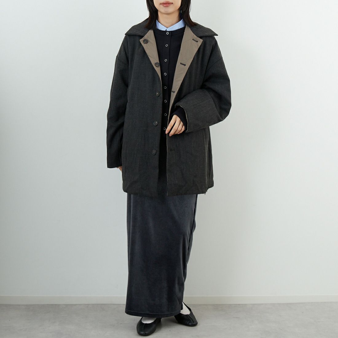 CLOCHE [クロシェ] リバーシブル中綿コート [55284522] ﾓｶ &&モデル身長：162cm 着用サイズ：2&&