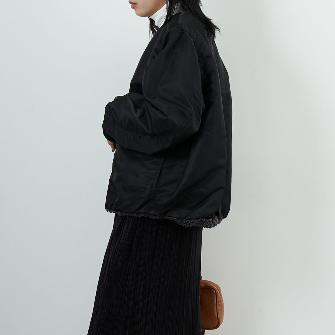 STELLA CIFFON [ステラシフォン] スーパーテディファー リバーシブルブルゾン [ST3-26101] 82 CHARCOA &&モデル身長：167cm 着用サイズ：36&&