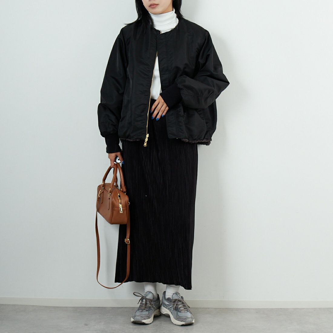 STELLA CIFFON [ステラシフォン] スーパーテディファー リバーシブルブルゾン [ST3-26101] 82 CHARCOA &&モデル身長：167cm 着用サイズ：36&&