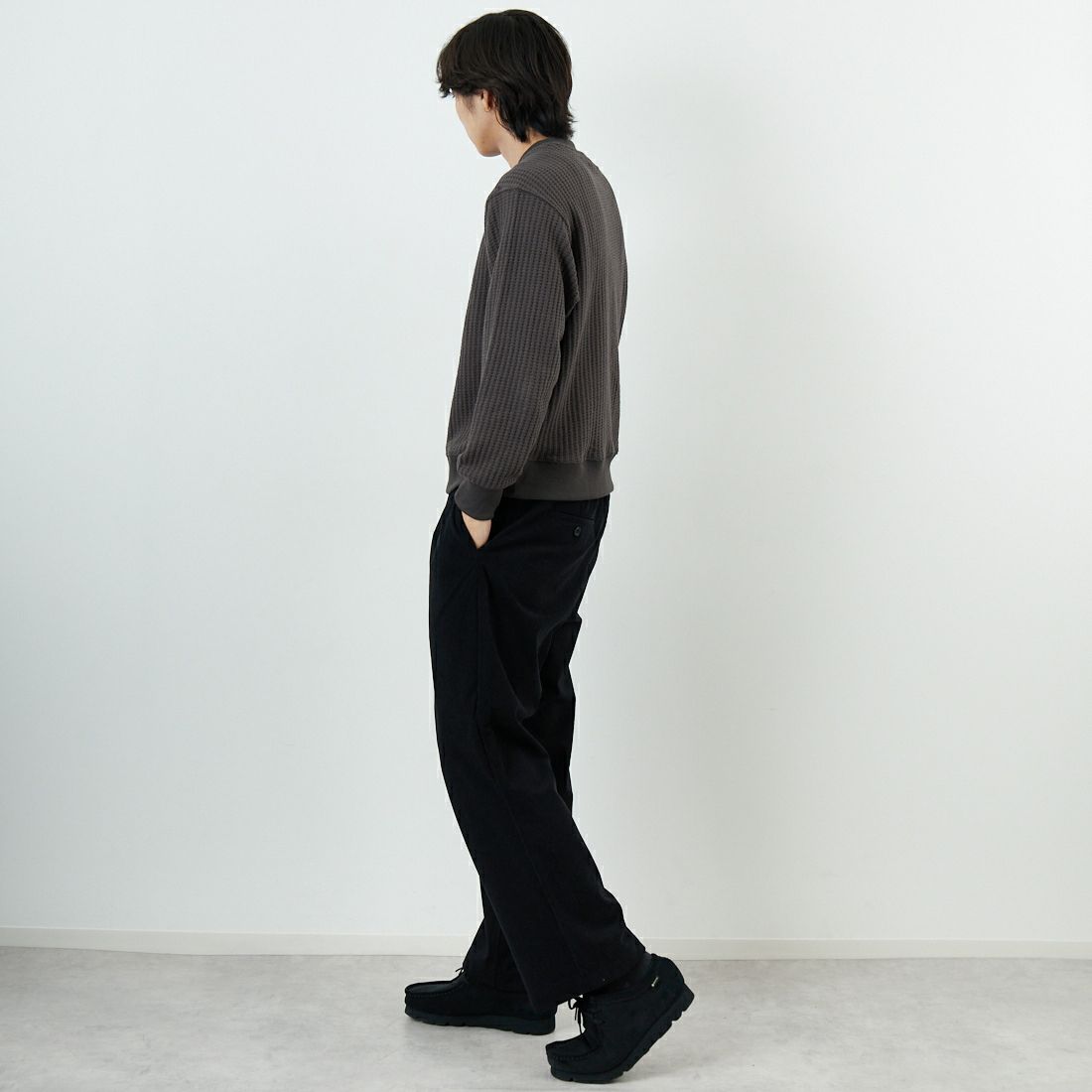 SLICK [スリック] ビッグワッフル クルーネックプルオーバー [5131014] 720 COAL B &&モデル身長：179cm 着用サイズ：1&&