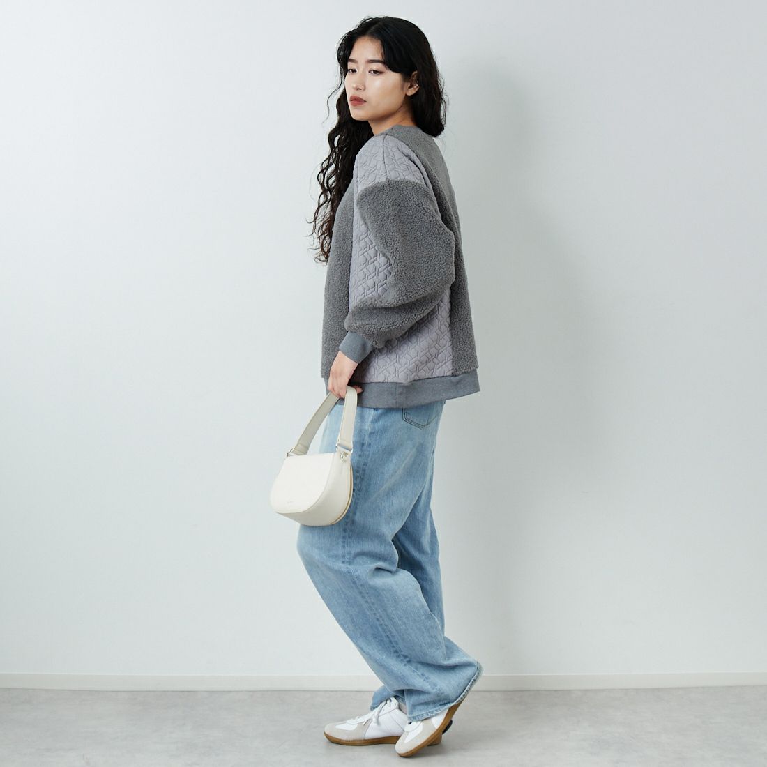 Jf Ready Made [ジェイエフレディメイド] ボア切替キルトプルオーバー [3107104] 805 ｸﾞﾚｲ &&モデル身長：162cm 着用サイズ：F&&