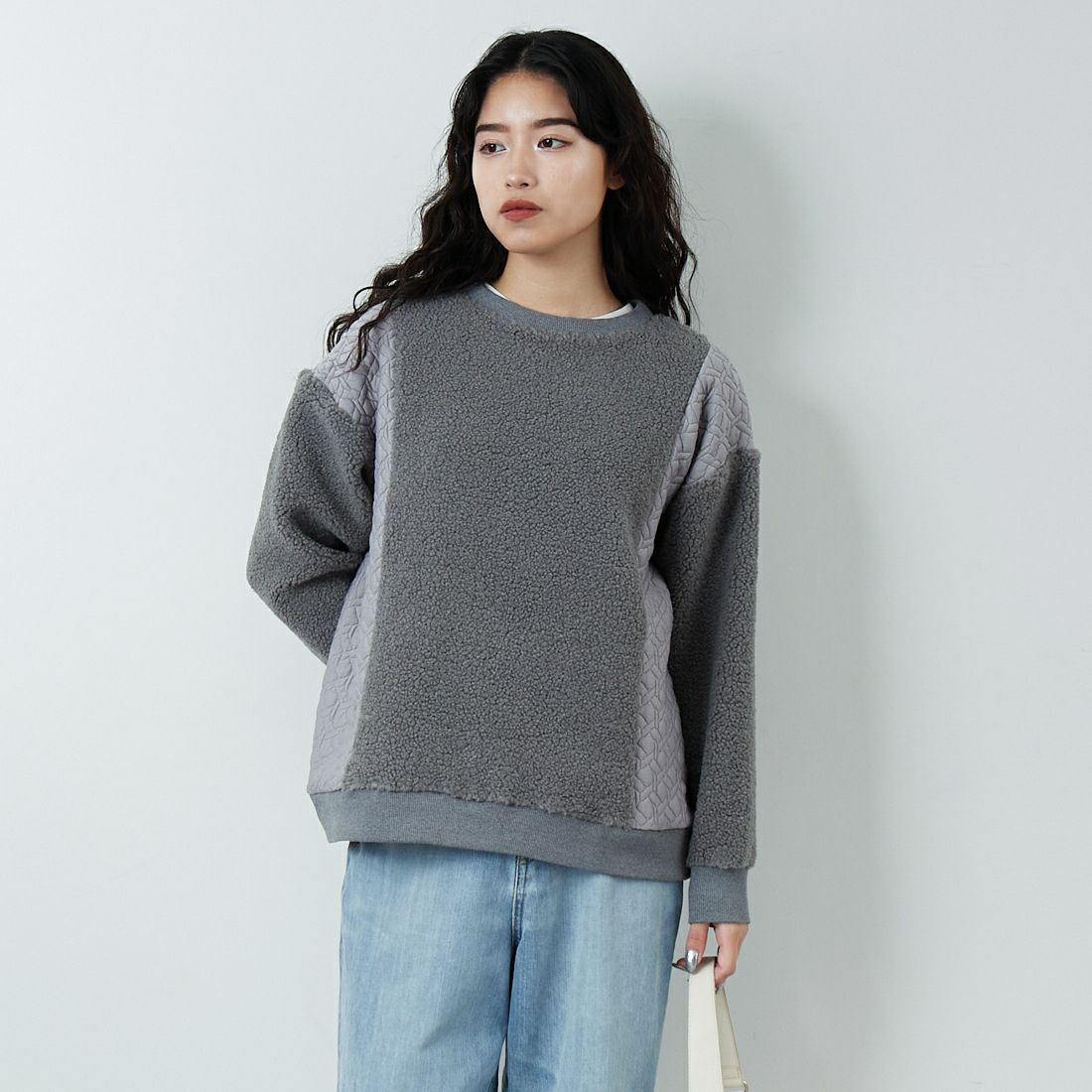 Jf Ready Made [ジェイエフレディメイド] ボア切替キルトプルオーバー [3107104] 805 ｸﾞﾚｲ &&モデル身長：162cm 着用サイズ：F&&