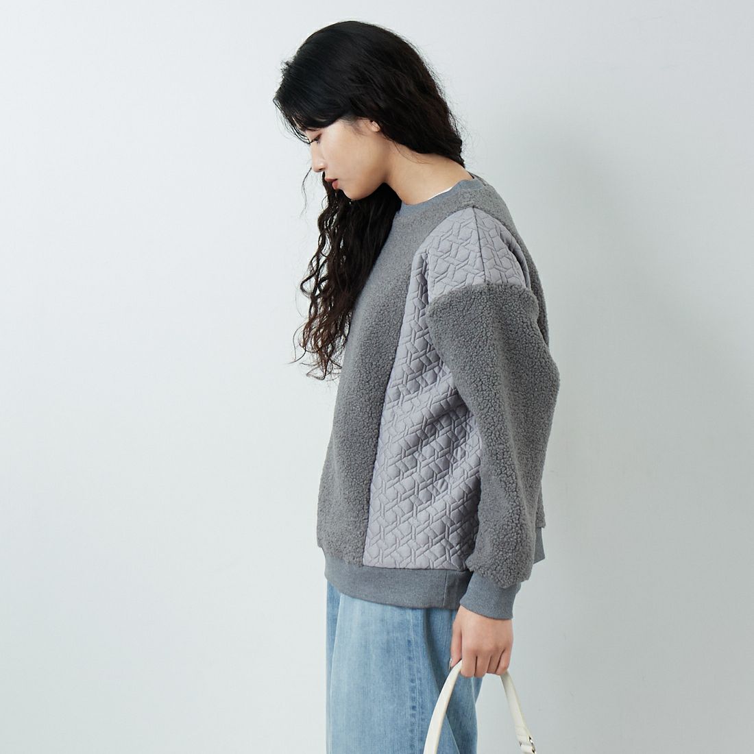 Jf Ready Made [ジェイエフレディメイド] ボア切替キルトプルオーバー [3107104] 805 ｸﾞﾚｲ &&モデル身長：162cm 着用サイズ：F&&