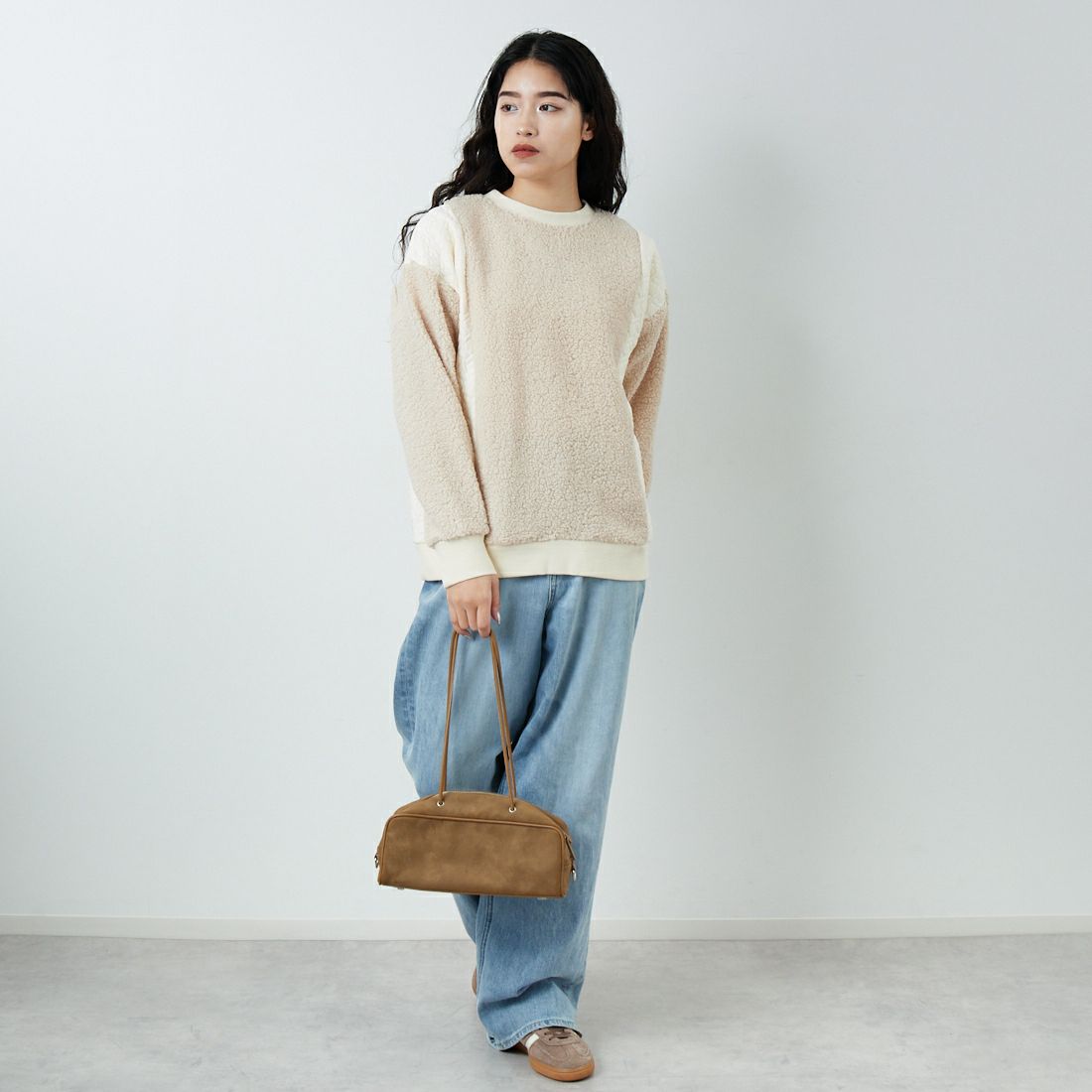 Jf Ready Made [ジェイエフレディメイド] ボア切替キルトプルオーバー [3107104] 102 ｷﾅﾘ &&モデル身長：162cm 着用サイズ：F&&