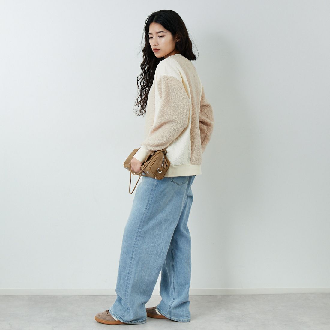 Jf Ready Made [ジェイエフレディメイド] ボア切替キルトプルオーバー [3107104] 102 ｷﾅﾘ &&モデル身長：162cm 着用サイズ：F&&