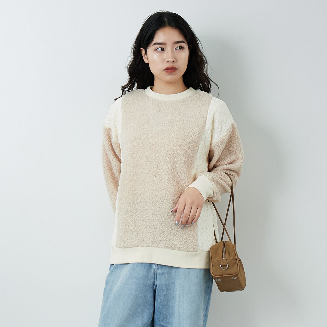 Jf Ready Made [ジェイエフレディメイド] ボア切替キルトプルオーバー [3107104] 102 ｷﾅﾘ &&モデル身長：162cm 着用サイズ：F&&