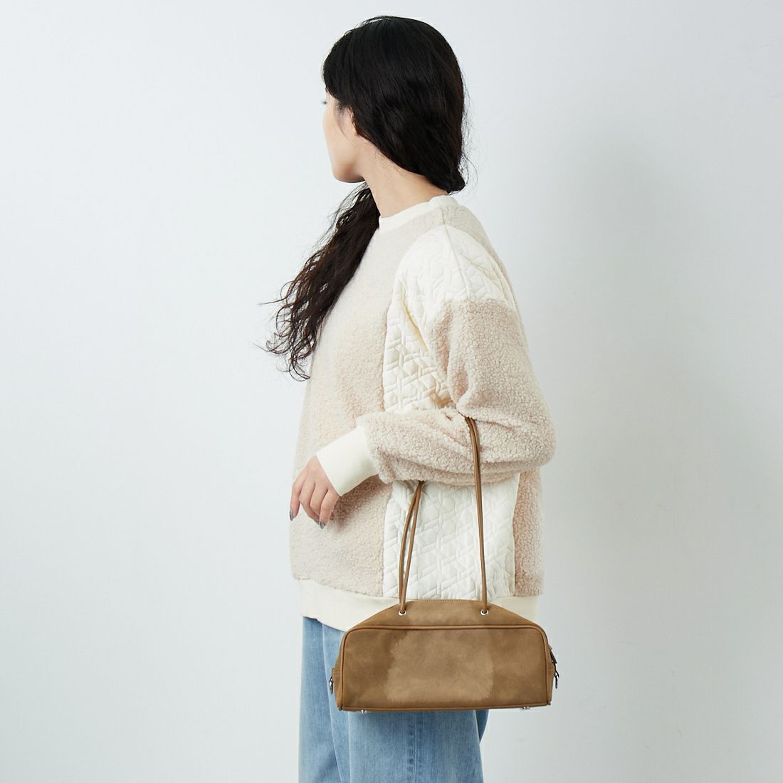 Jf Ready Made [ジェイエフレディメイド] ボア切替キルトプルオーバー [3107104] 102 ｷﾅﾘ &&モデル身長：162cm 着用サイズ：F&&