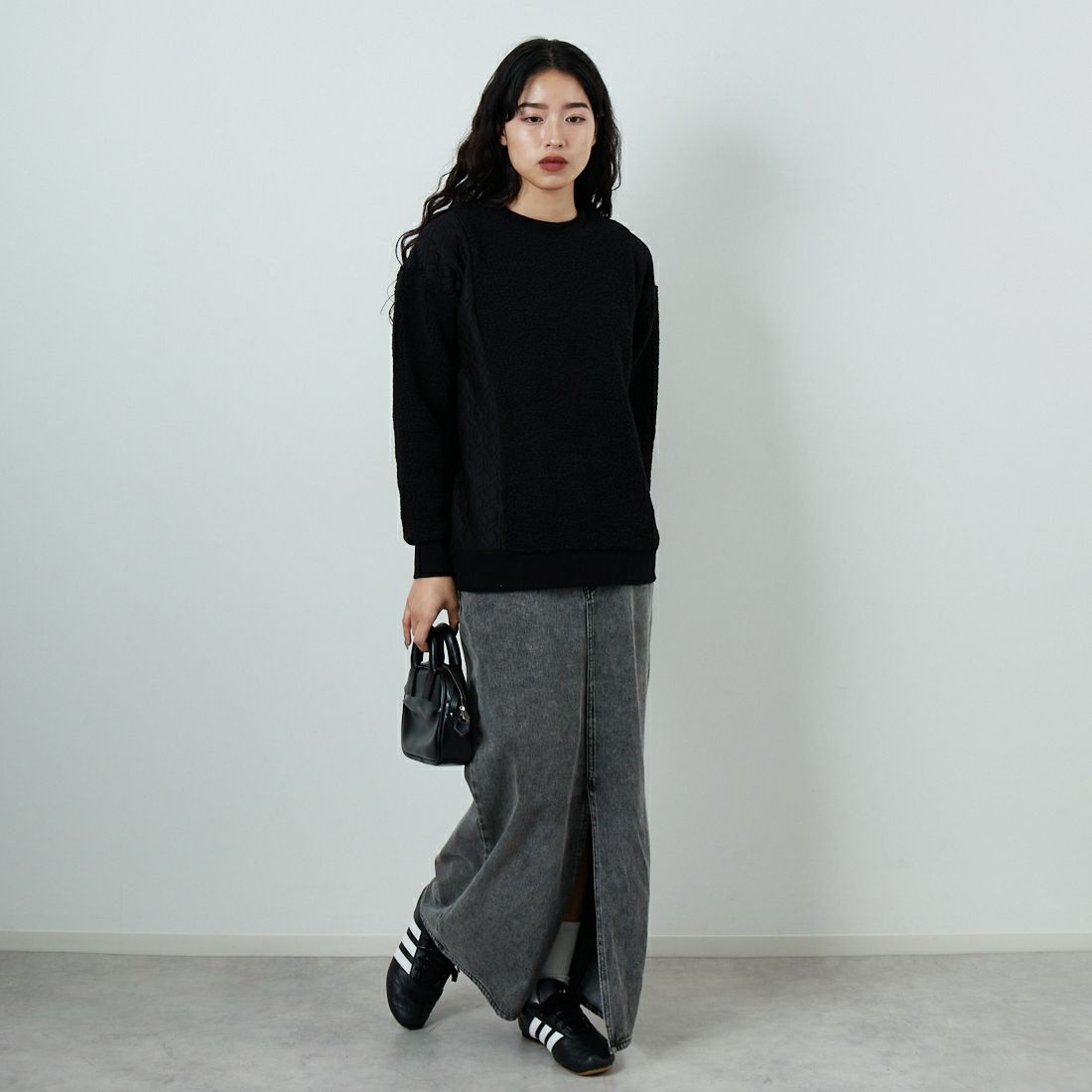 Jf Ready Made [ジェイエフレディメイド] ボア切替キルトプルオーバー [3107104] 801 ﾌﾞﾗｯｸ &&モデル身長：162cm 着用サイズ：F&&