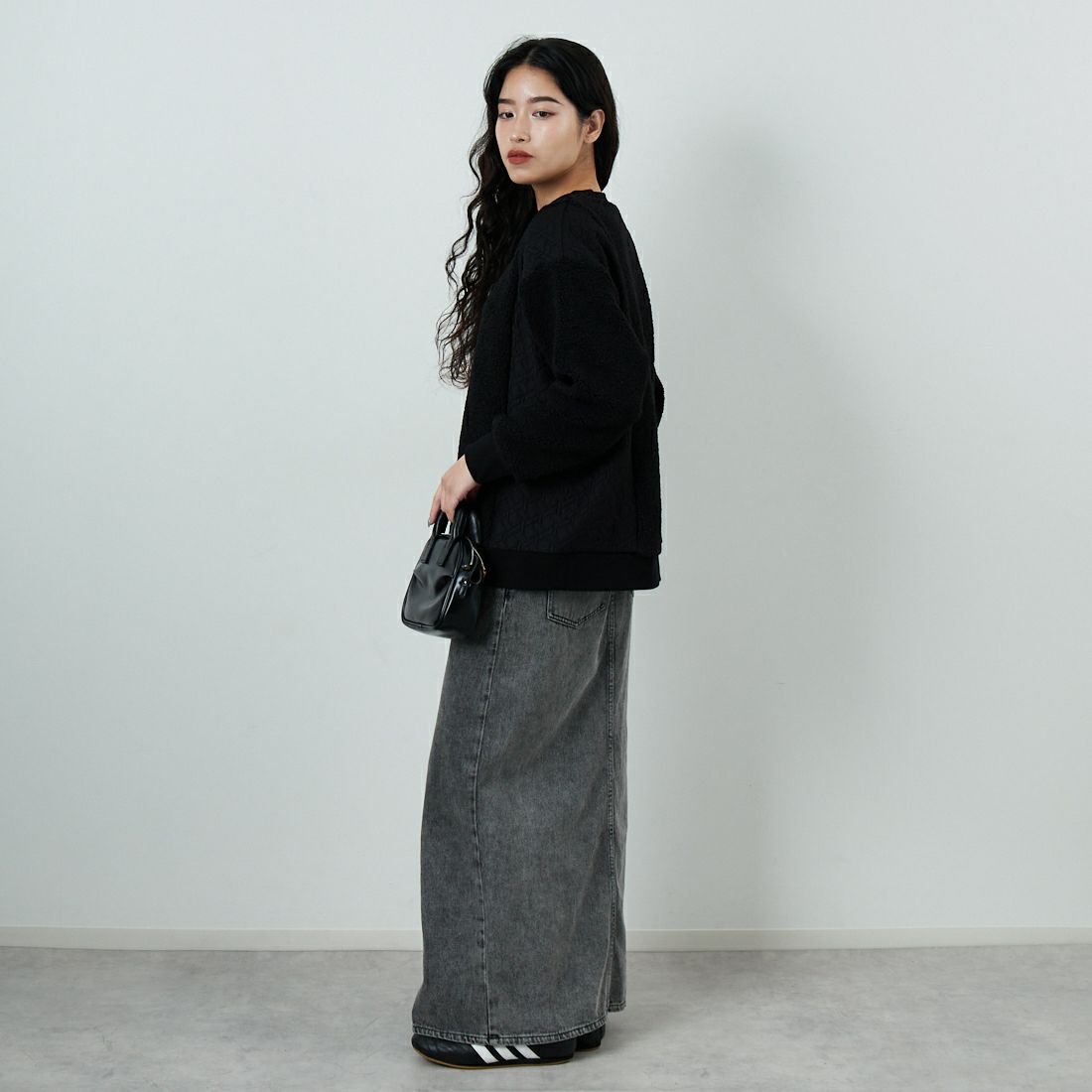 Jf Ready Made [ジェイエフレディメイド] ボア切替キルトプルオーバー [3107104] 801 ﾌﾞﾗｯｸ &&モデル身長：162cm 着用サイズ：F&&