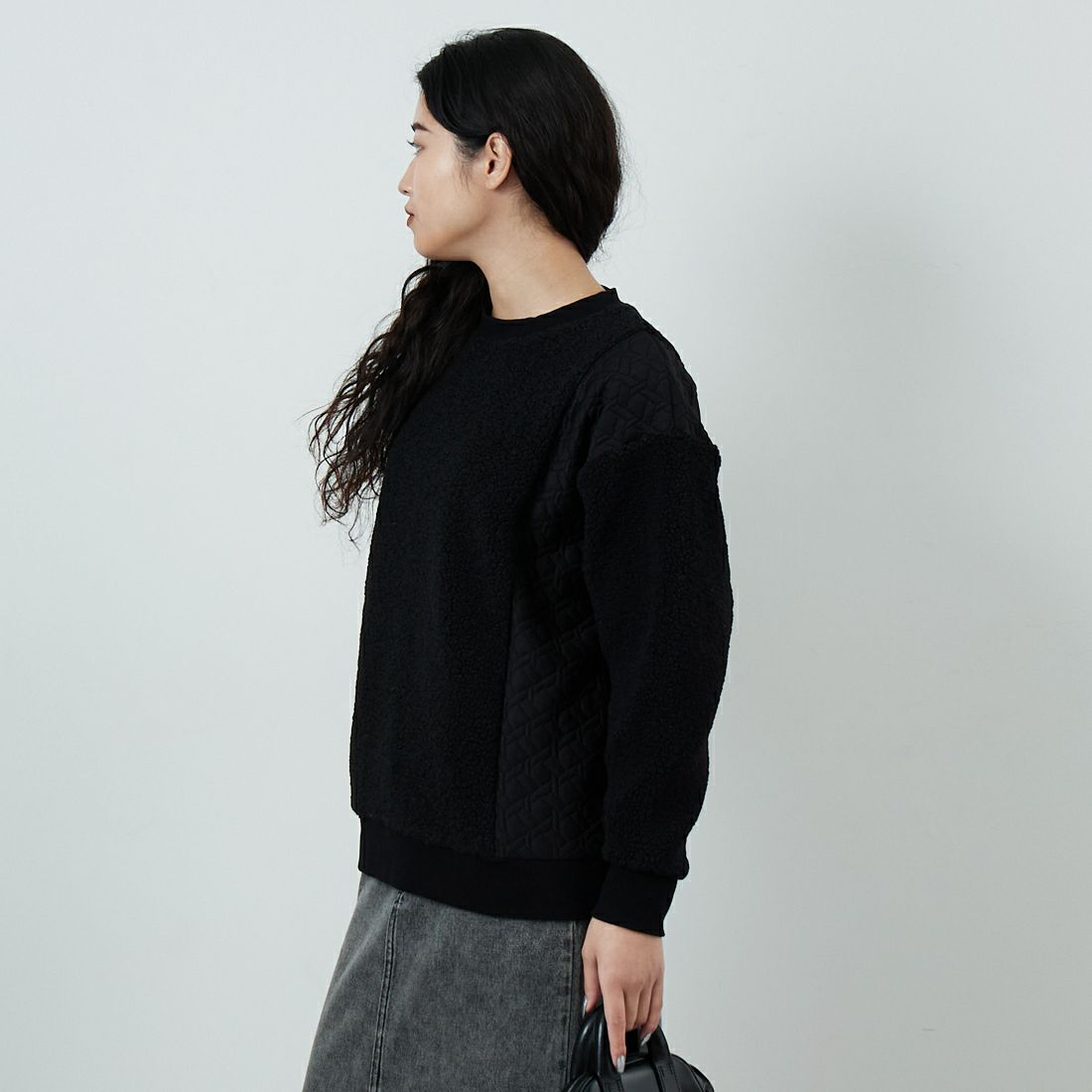 Jf Ready Made [ジェイエフレディメイド] ボア切替キルトプルオーバー [3107104] 801 ﾌﾞﾗｯｸ &&モデル身長：162cm 着用サイズ：F&&