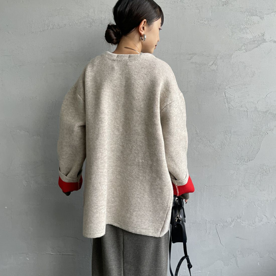 Maison de L'allure [メゾン ドゥ ラリュール] ダブルフェイスニットコート [M24131036] 22 BEG/RED &&モデル身長：150cm 着用サイズ：F&&