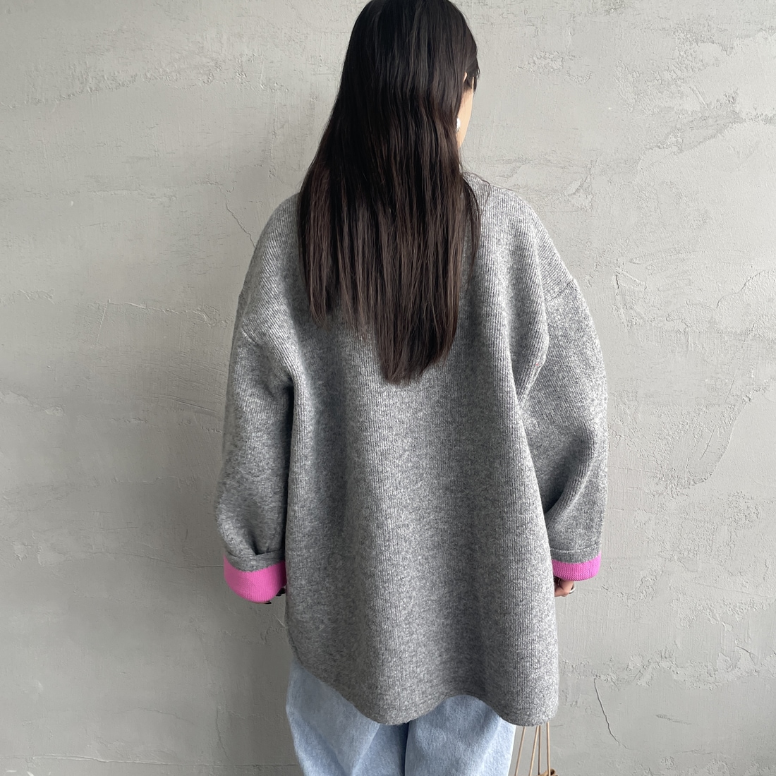 Maison de L'allure [メゾン ドゥ ラリュール] ダブルフェイスニットコート [M24131036] 09 BLK/BRW &&モデル身長：158cm 着用サイズ：F&&