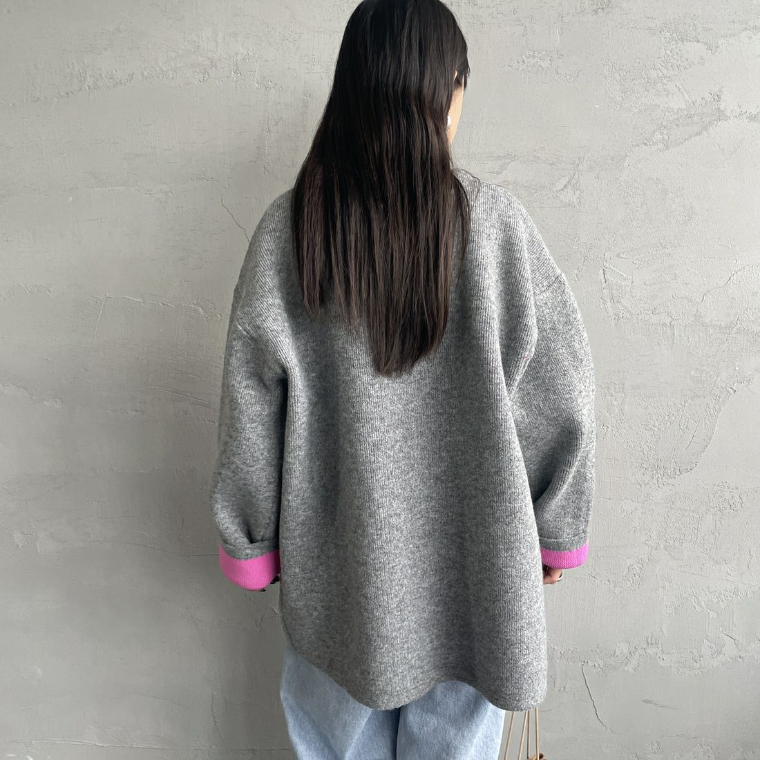 Maison de L'allure [メゾン ドゥ ラリュール] ダブルフェイスニットコート [M24131036] 08 CCL/PNK &&モデル身長：150cm 着用サイズ：F&&