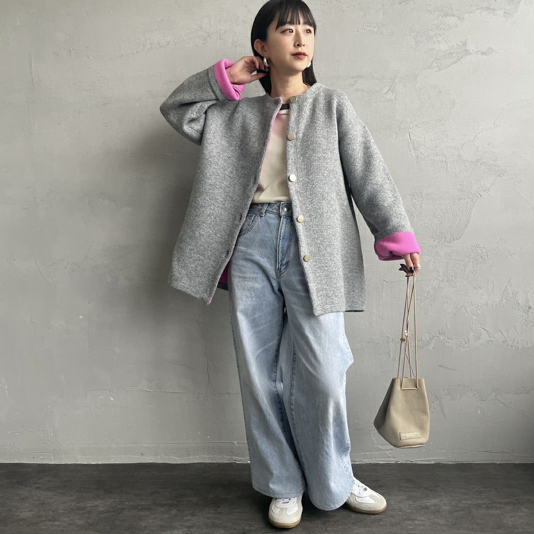 Maison de L'allure [メゾン ドゥ ラリュール] ダブルフェイスニットコート [M24131036] 08 CCL/PNK &&モデル身長：150cm 着用サイズ：F&&