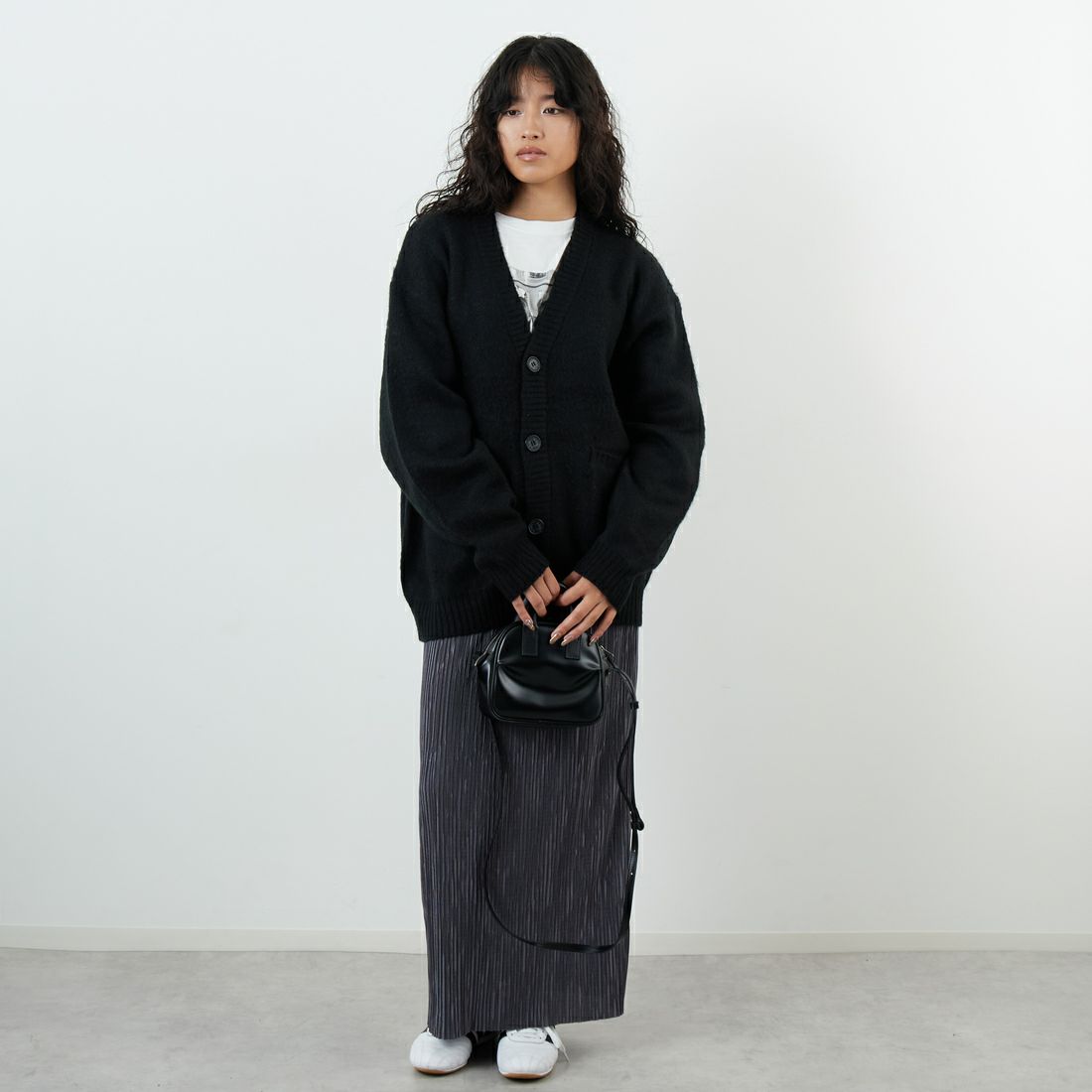 X-girl [エックスガール] フェイスジャガード ニットカーディガン [105253015006] BLACK &&モデル身長：162cm 着用サイズ：ONE SIZE&&