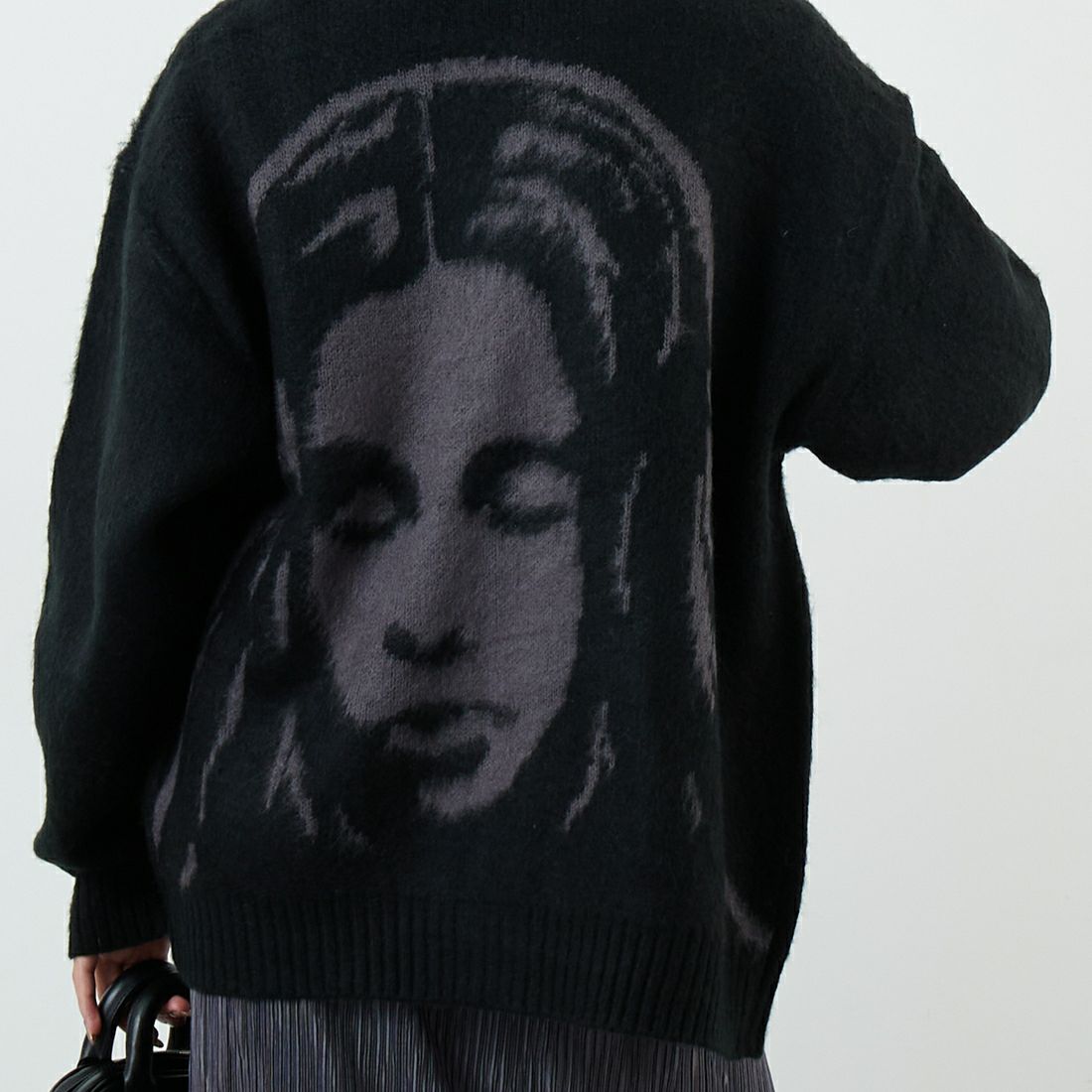 X-girl [エックスガール] フェイスジャガード ニットカーディガン [105253015006] BLACK &&モデル身長：162cm 着用サイズ：ONE SIZE&&