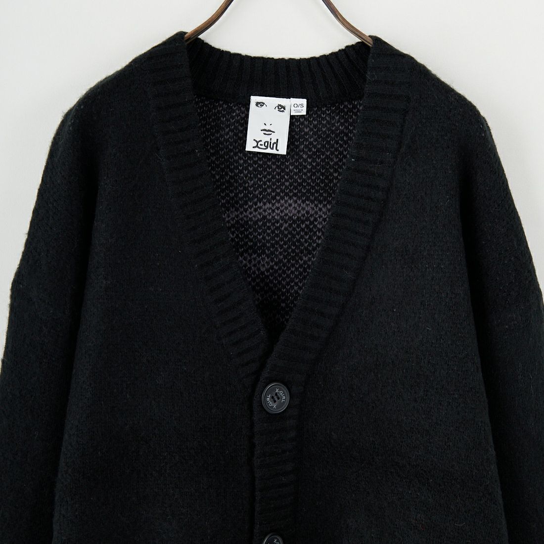 X-girl [エックスガール] フェイスジャガード ニットカーディガン [105253015006] BLACK
