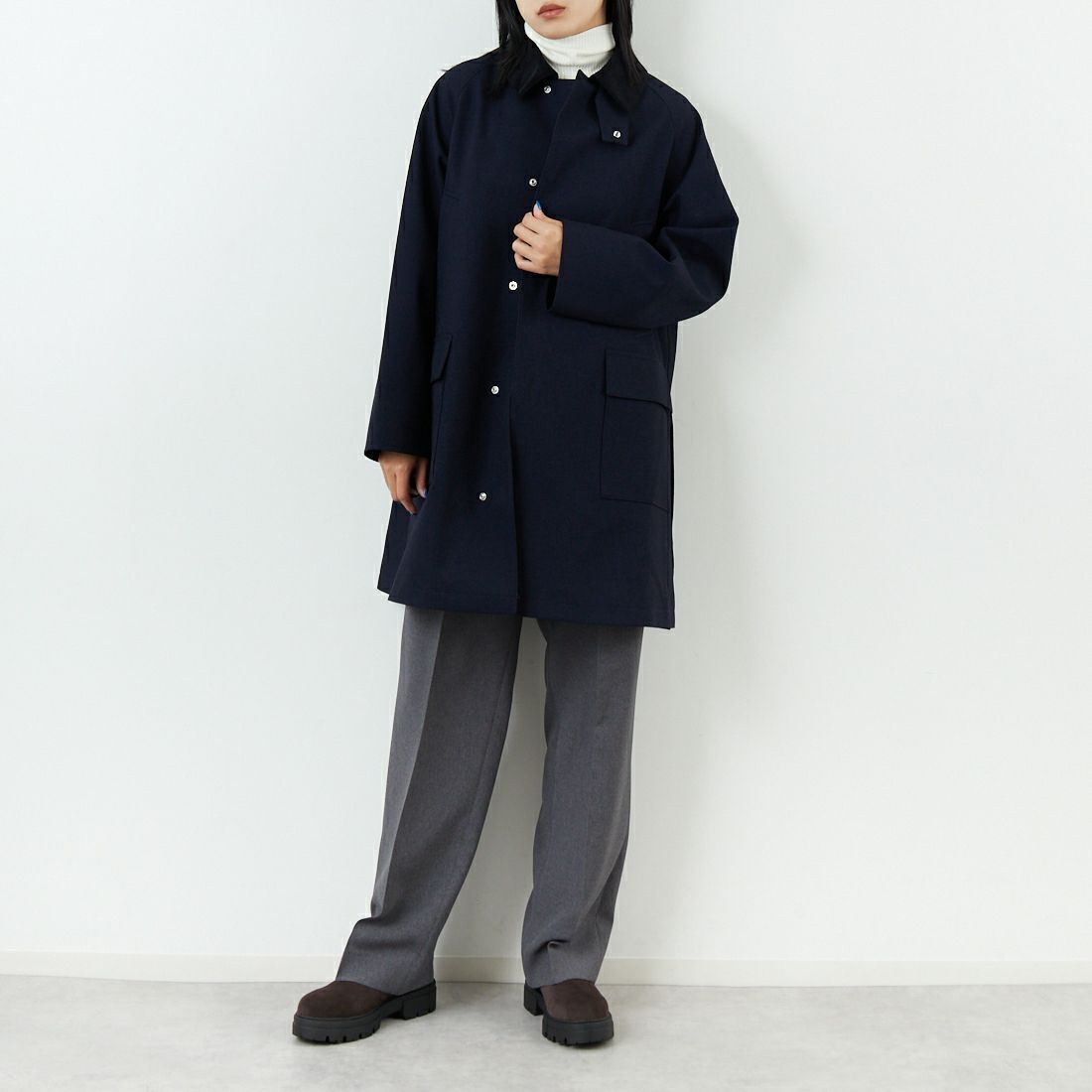 MACKINTOSH PHILOSOPHY [マッキントッシュ フィロソフィー] SOMERFORD ハンティングコート [R9B53-675] 29 NAVY &&モデル身長：167cm 着用サイズ：2&&