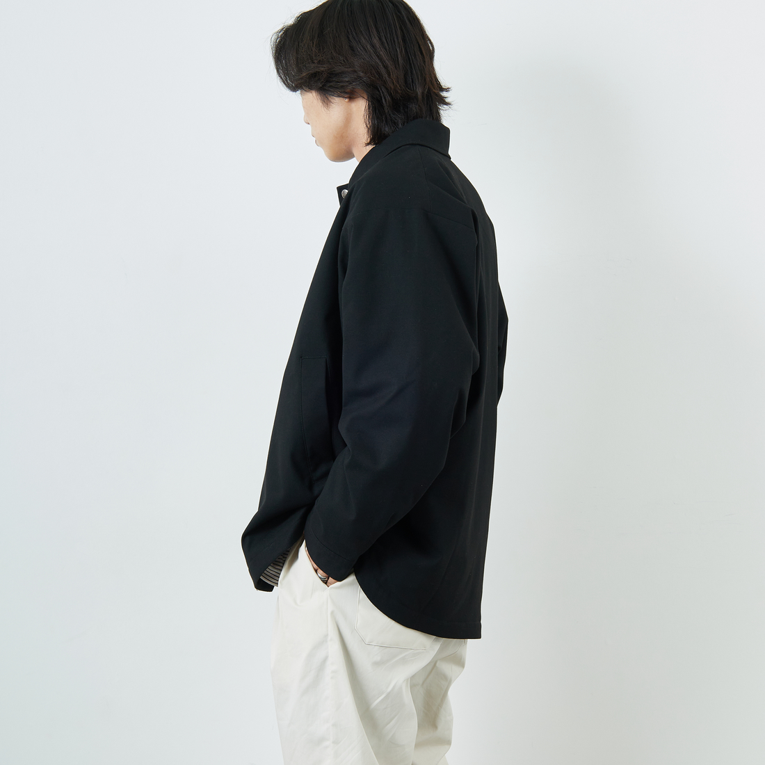 DANTON [ダントン] ウールライク 中綿コーチジャケット [DT-A0716WLX] BLACK &&モデル身長：179cm 着用サイズ：42&&
