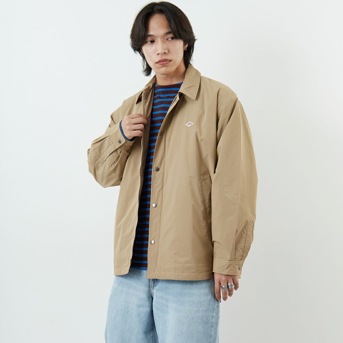 DANTON [ダントン] ピーチタフタ 中綿コーチジャケット [DT-A0716PNT] BEIGE &&モデル身長：179cm 着用サイズ：42&&
