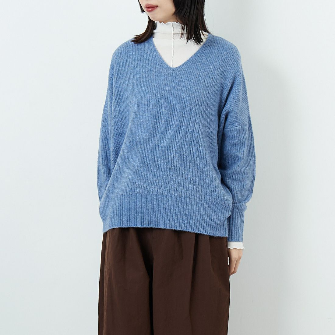 Jeans Factory Clothes [ジーンズファクトリークローズ] Vネックプルオーバー [998-18900] 85 ﾌﾞﾙｰ &&モデル身長：162cm 着用サイズ：F&&