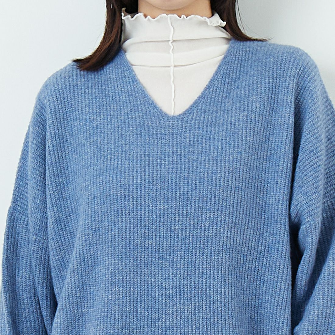 Jeans Factory Clothes [ジーンズファクトリークローズ] Vネックプルオーバー [998-18900] 85 ﾌﾞﾙｰ &&モデル身長：162cm 着用サイズ：F&&