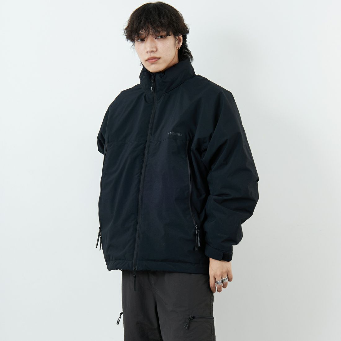 +phenix [プラスフェニックス] 別注 LEVEL7 ダウンジャケット [POO-25080IN-JF] BLACK &&モデル身長：179cm 着用サイズ：XL&&