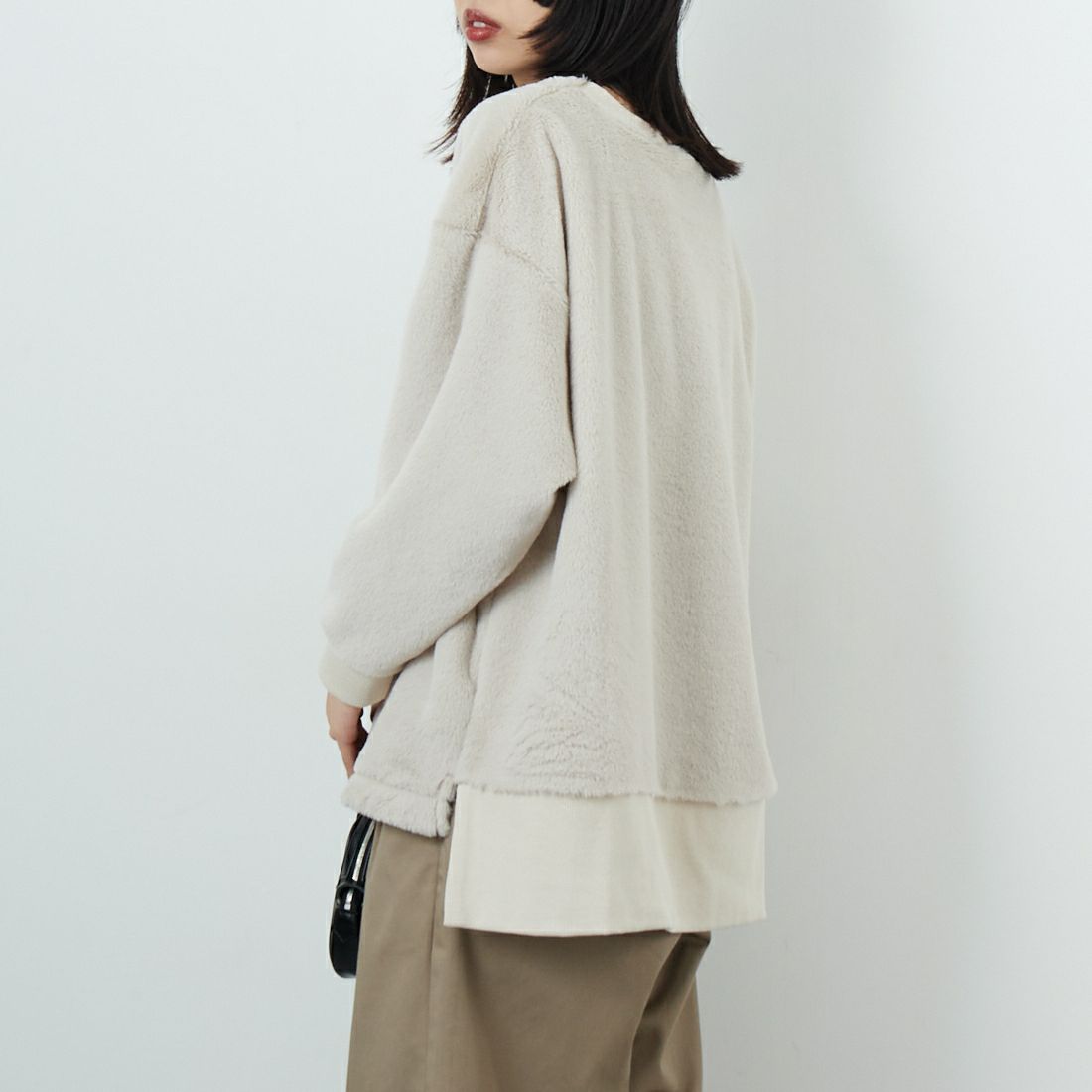 Jf Ready Made [ジェイエフレディメイド] カットファーVネックプルオーバー [3107106] 810 Lｸﾞﾚｲ &&モデル身長：162cm 着用サイズ：F&&