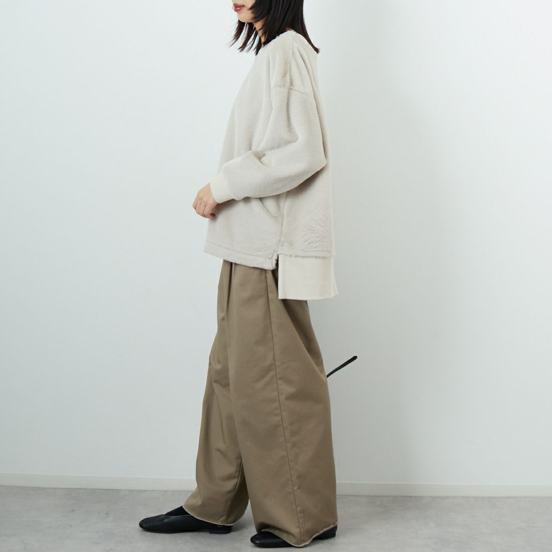 Jf Ready Made [ジェイエフレディメイド] カットファーVネックプルオーバー [3107106] 810 Lｸﾞﾚｲ &&モデル身長：162cm 着用サイズ：F&&