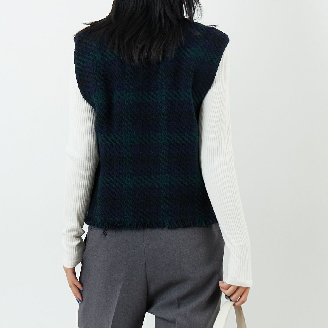 john branigan [ジョン ブラニガン] ツイードフリンジダブルベスト [JB270] TATTERSALL &&モデル身長：167cm 着用サイズ：F&&