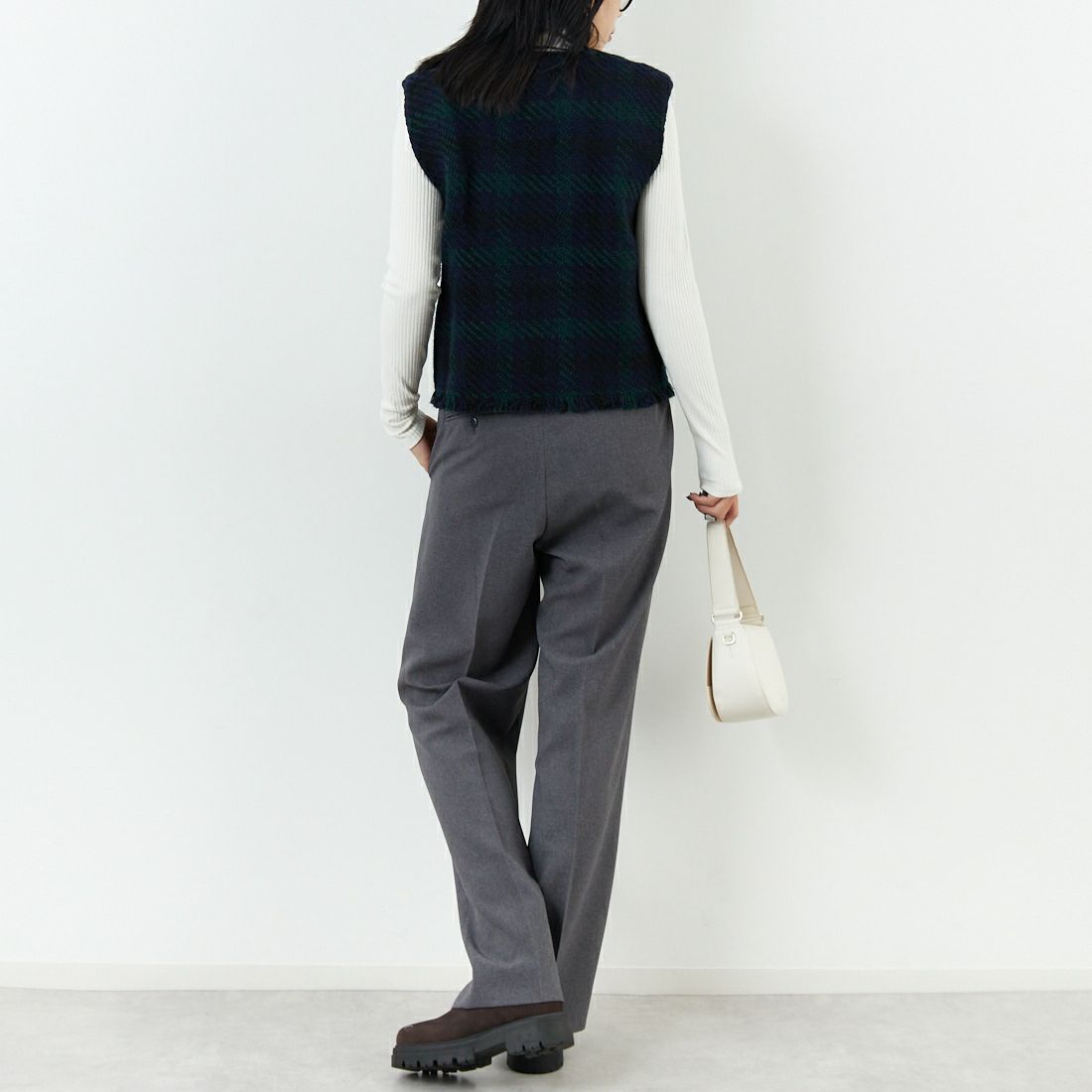 john branigan [ジョン ブラニガン] ツイードフリンジダブルベスト [JB270] TATTERSALL &&モデル身長：167cm 着用サイズ：F&&