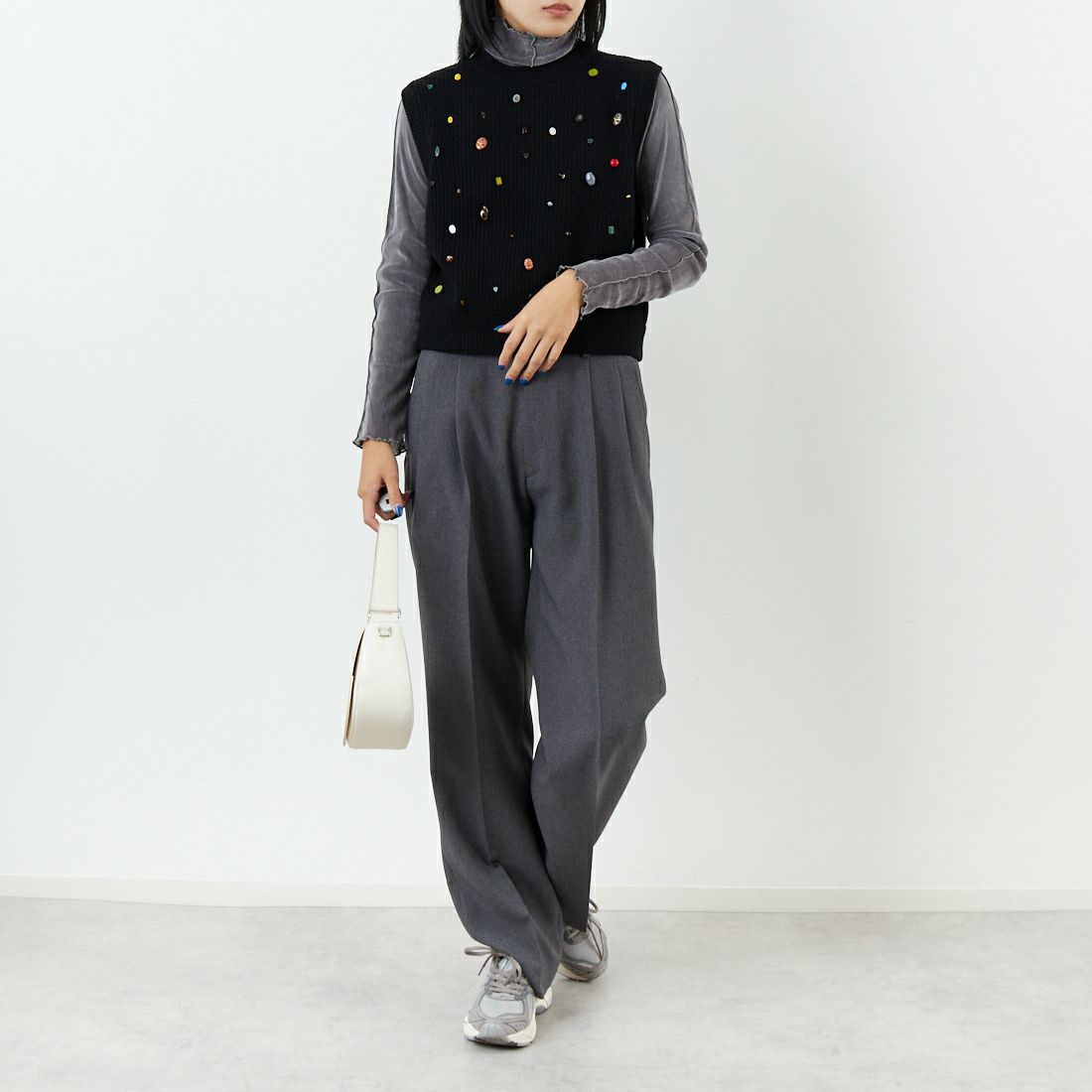 RYE TENDER [ライテンダー] プルスキベスト [110252500] BLACK &&モデル身長：167cm 着用サイズ：0&&