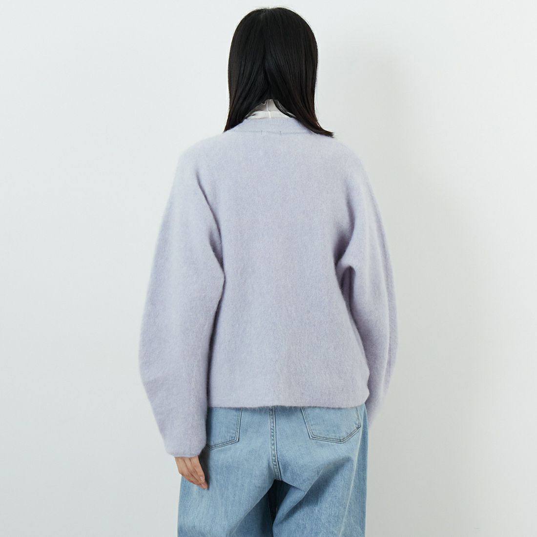 UNFIL [アンフィル] ストレッチ スーパーキッドモヘア カーディガン [WVFL-UW113] ICE BLUE &&モデル身長：162cm 着用サイズ：1&&