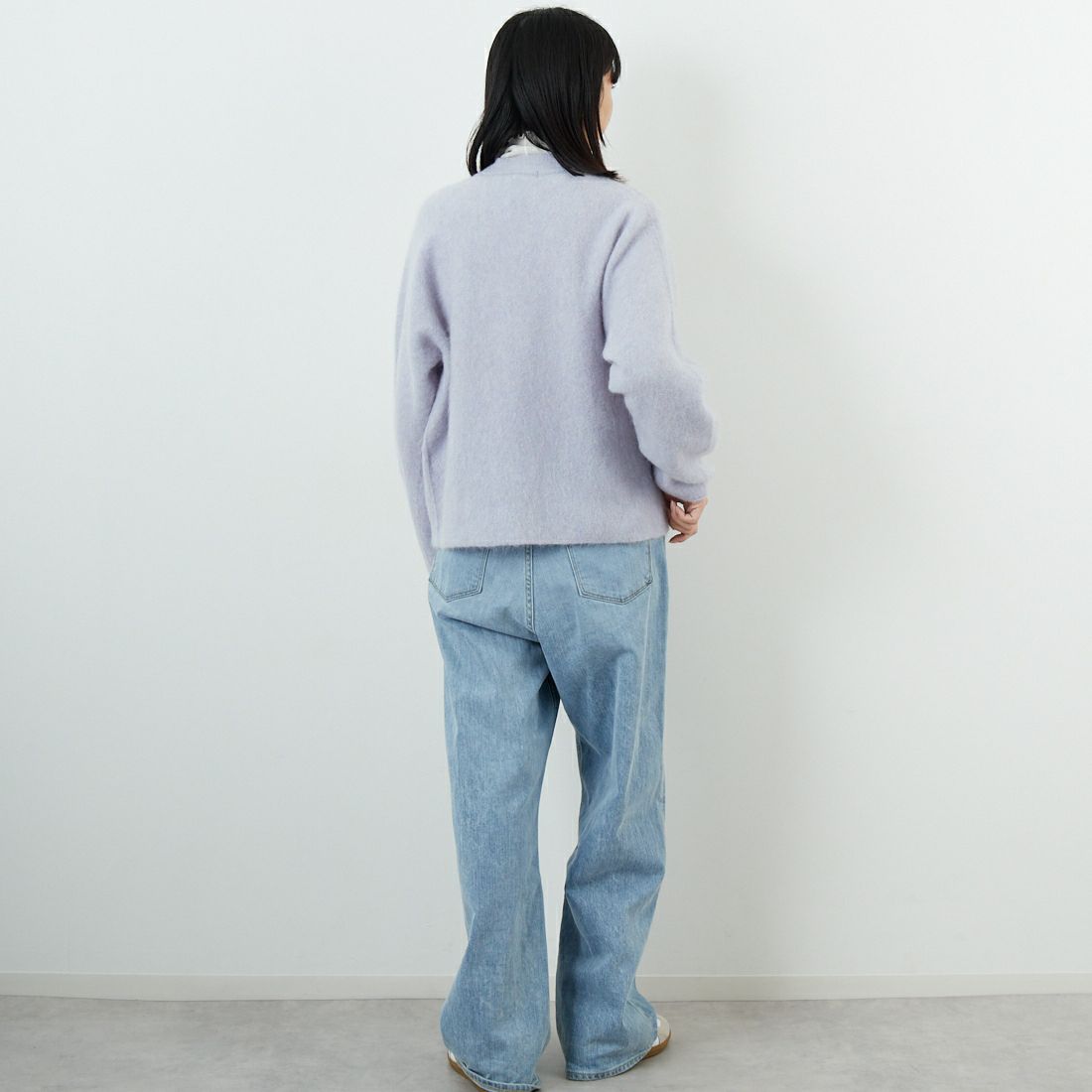 UNFIL [アンフィル] ストレッチ スーパーキッドモヘア カーディガン [WVFL-UW113] ICE BLUE &&モデル身長：162cm 着用サイズ：1&&