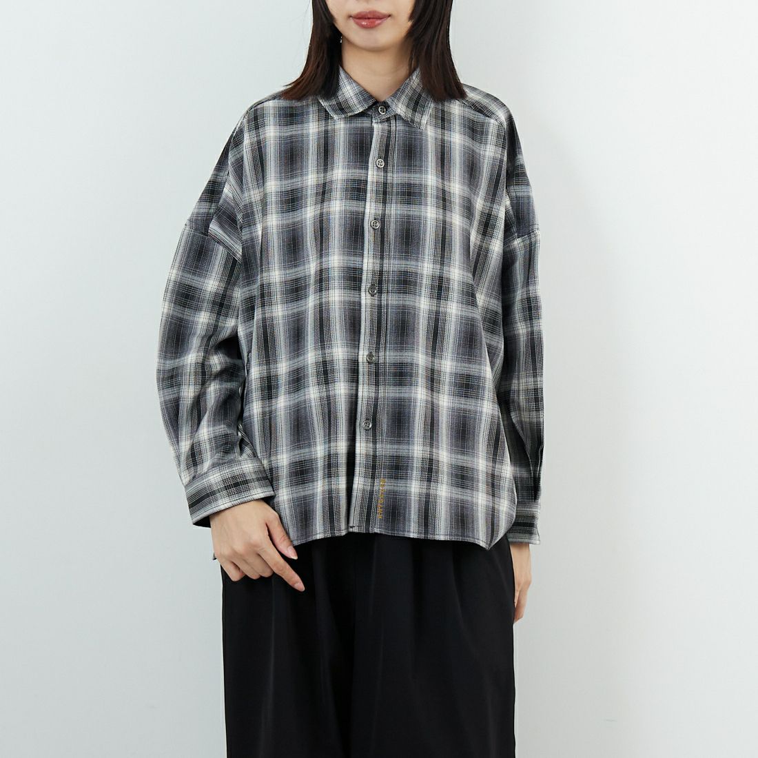 ANTGAUGE [アントゲージ] ドロップショルダー チェックシャツ [GB327] 24 ﾌﾞﾗｯｸ &&モデル身長：162cm 着用サイズ：F&&