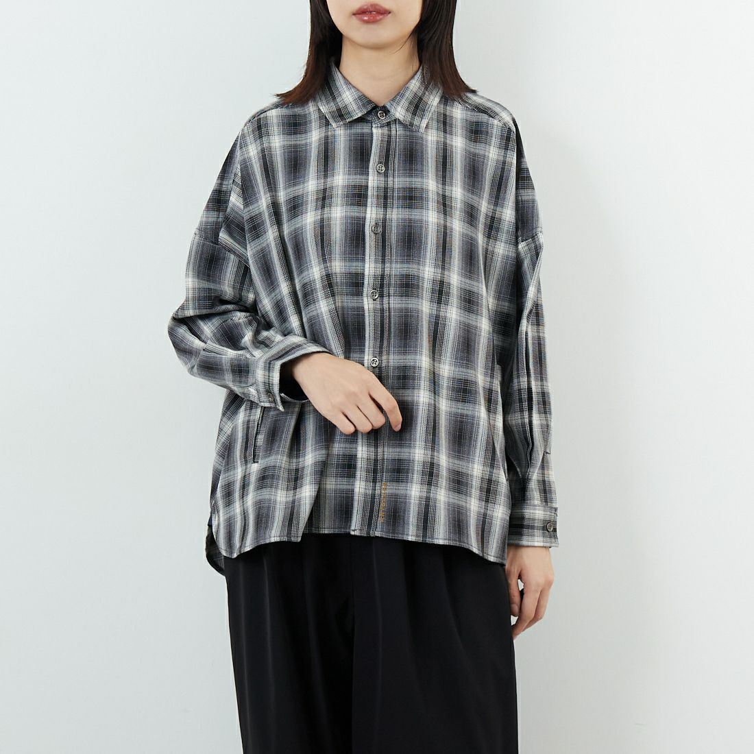 ANTGAUGE [アントゲージ] ドロップショルダー チェックシャツ [GB327] 24 ﾌﾞﾗｯｸ &&モデル身長：162cm 着用サイズ：F&&