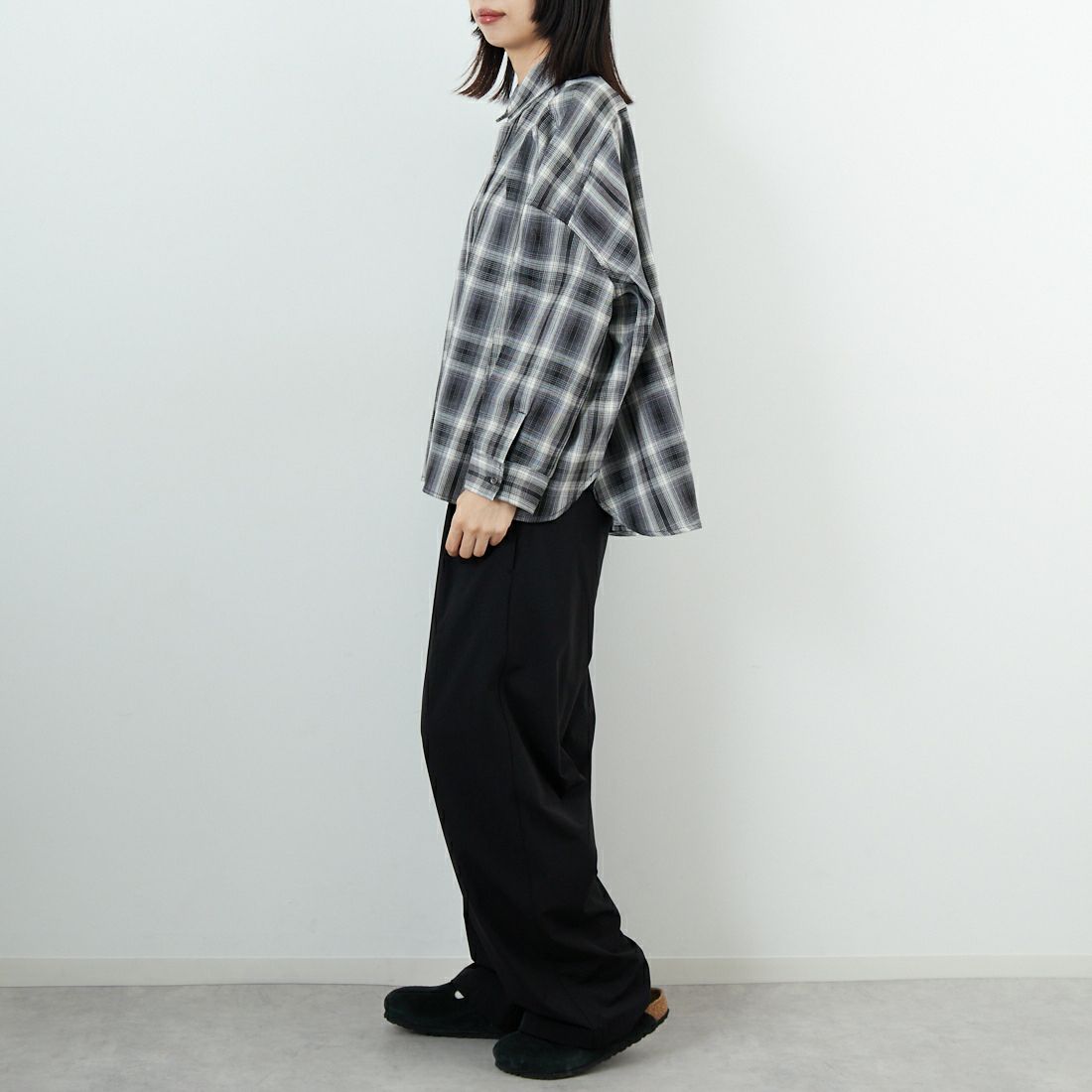 ANTGAUGE [アントゲージ] ドロップショルダー チェックシャツ [GB327] 24 ﾌﾞﾗｯｸ &&モデル身長：162cm 着用サイズ：F&&