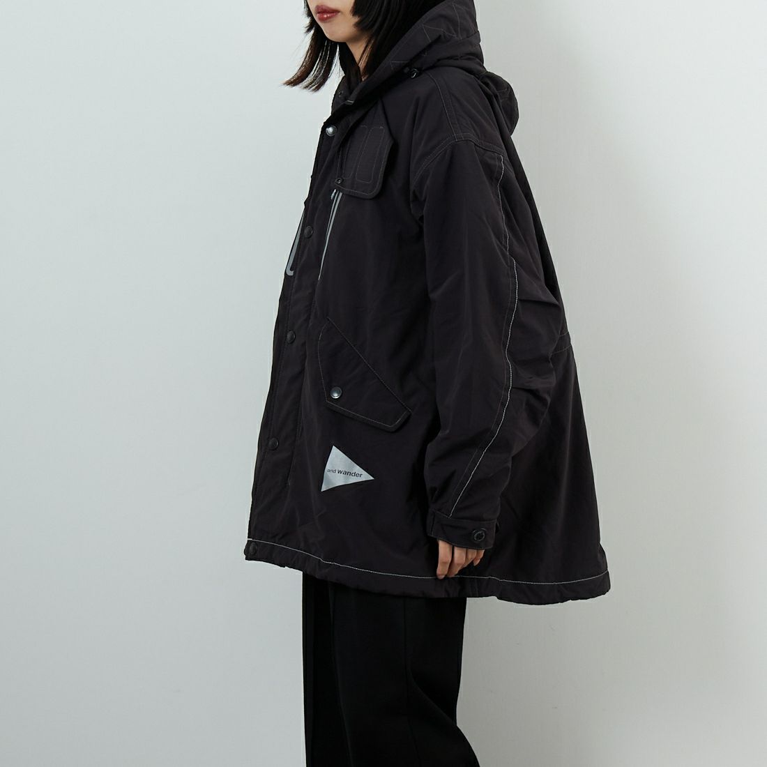 and wander [アンドワンダー] フィッシュテールコート OCTA [5745281051] BLACK &&モデル身長：162cm 着用サイズ：WM&&