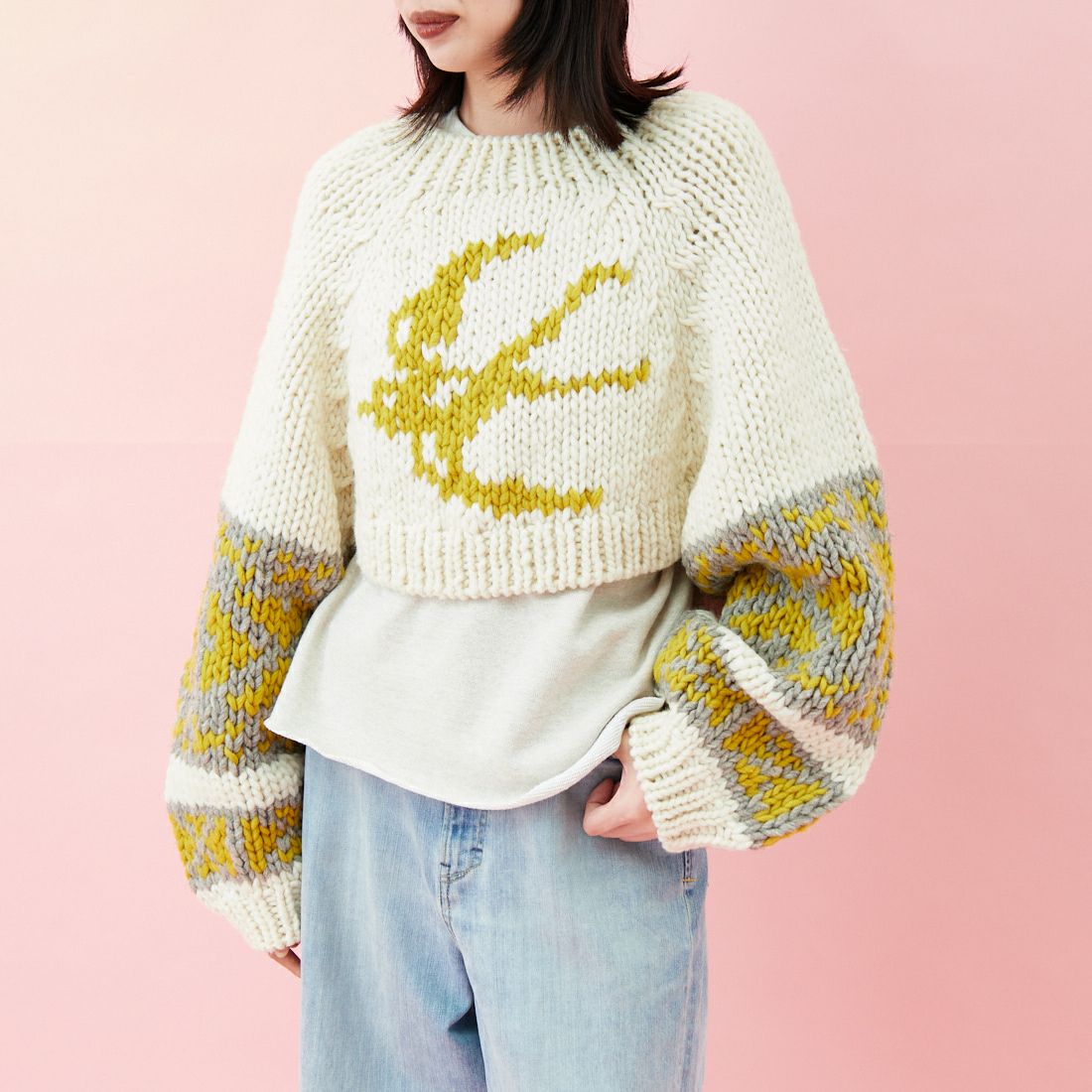 RhodolirioN [ロドリリオン] カウチンニットボレロ [RV1067] A IVORY &&モデル身長：162cm 着用サイズ：ONE SIZE&&