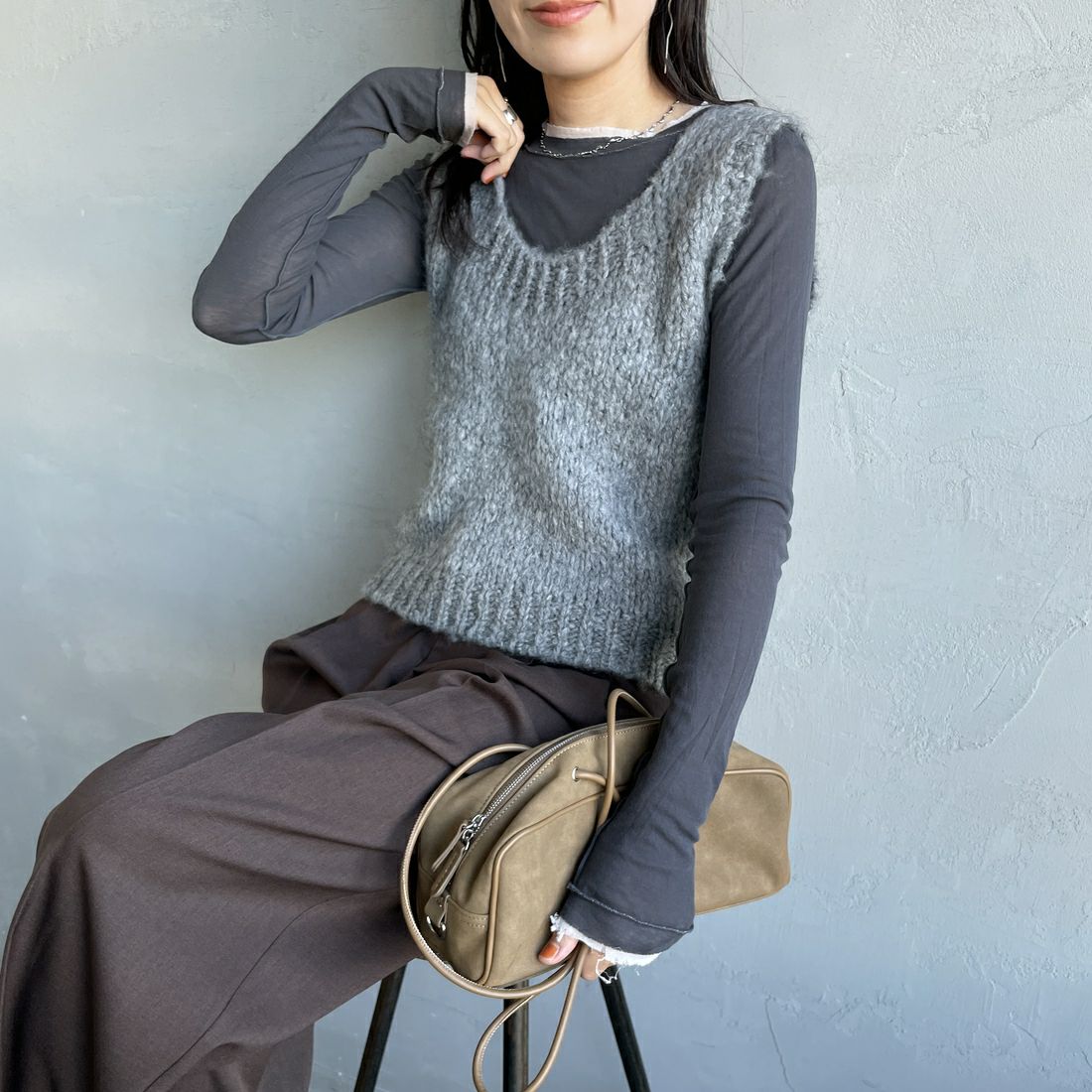 202 GREY&&モデル身長：160cm 着用サイズ：F&&